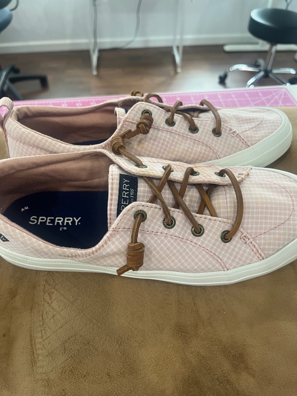 Sperry Pink Plaid Low-Top Lace-Up Sneakers